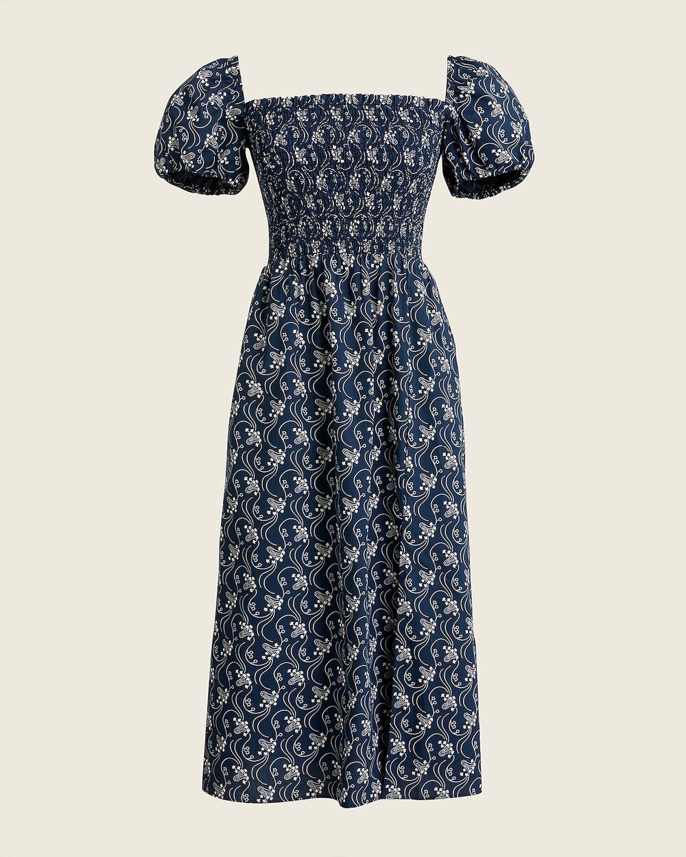 J. Crew Short-Sleeve Smocked Dress in Starry Swirl Navy Size Small